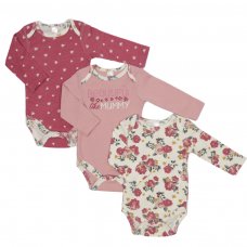 CC210-BS: Girls 3 Pack Long Sleeved Bodysuits (0-6 Months)